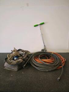 Razor Kick Scooter, Mixed Tool Lot w/ Hoses, Chain, Rope, Block & Tackle, Tool Bag and more