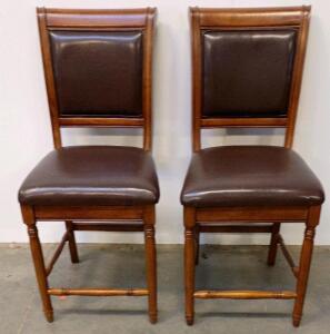 Set of 2 Solid Wood Counter-Height Chairs, Brown Vinyl Seats, 2 Removable Slipcovers Included