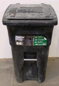 Toter 64 Gallon Black Wheeled Trash Cart, 2-Wheel, Hinged Lid, Garbage Truck Compatible