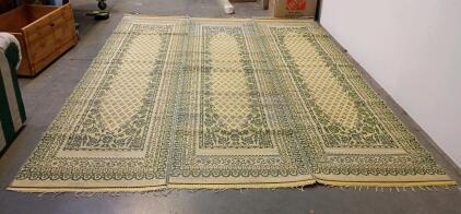 Woven Plastic Trifold Mat, Green/White/Yellow, 12'x9' Great For Outdoors Next to Camper Trailer or Camping Site.