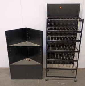 Corner Shelving Display Unit and Rolling Wire Rack Display Stand &ndash; Black Finish, Adjustable Shelves, Mobile Design