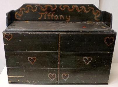 Vintage Wooden Toy Chest/Storage Bench, Hand-Painted Hearts, Personalized "Tiffany", Hinged Lid