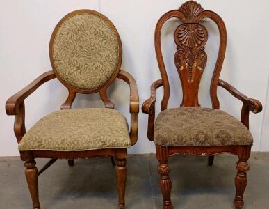 (2) Vintage Rococo Revival and Louis XVI Style Upholstered Armchairs with Carved Wood Frames
