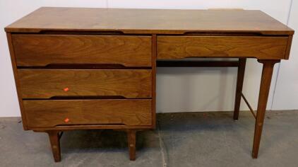 Mid-century Modern Wooden Desk, 4-Drawer, Walnut Finish, 48"x20", 1950s-70s, Structurally Sound