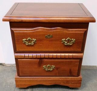 Classic 2-Drawer Wooden Nightstand with Ornate Brass Handles, 24"x16"x25", Cherry Finish