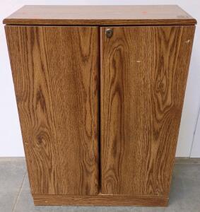 Locking Oak Media Storage Cabinet With ~110 VHS Tapes, Westerns/Classics, Multi-Shelf Organizer