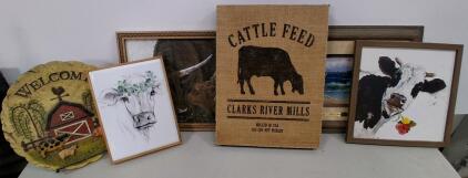 Farmhouse Wall Art Collection: 6-Piece Set with Cattle and Beach Themes