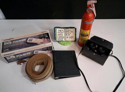 Vintage Presto Electric Shoe Polisher 8700, Fire Control Fire Extinguisher, Vintage Binoculars and More