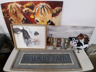 Farmhouse Cow-Themed Wall Art and Tabletop Decor Collection