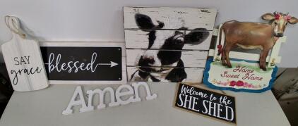 Farmhouse Wall Art Lot: 6-Piece Rustic Decor Set with Inspirational and Religious Themes
