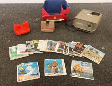 Vintage View-Master Set with Model G Projector( Powers On) Two Viewers, and 18+ Reels