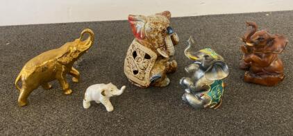 Decorative Elephant Figurine Lot &ndash; Mixed Ceramic & Resin, Hand-Painted & Ornate, Set of 5