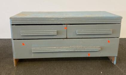 Vintage 3-Drawer Blue Painted Wood Dresser, 35x17x15&rdquo;, Horizontal Pulls, Mid-Century Style