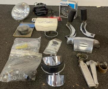 Harley-Davidson FL Parts Lot&mdash;Drag Specialties Speedometer, Headlamp, Chrome Pegs, Hardware