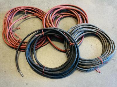 Four Industrial 3/8" x 50' Air/Welding Hoses with Steel/Brass Quick Connect and Threaded Fittings