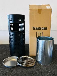 Commercial Metal Trash Can with Ashtray Top, 9 Gallon Capacity, Black Powder-Coated Finish