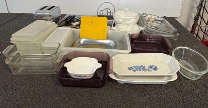 Assorted Glass & Ceramic Bakeware &ndash; Pyrex, Anchor Hocking, CorningWare Blue Cornflower, Amethyst