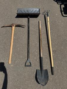 Pickaxe, Garant Snow Shovel, Round Point Shovel, True Temper Bow Rake, Standard Lengths
