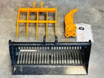 IN AUGERS 800mm Sand Bucket, Ripper & Rake Set, Pin-On, Fits 1&ndash;2T Mini Excavators, 25mm Pin