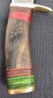 Damascus Steel Fixed-Blade Hunting Knife With Natural Horn Handle And Leather Sheath - 3
