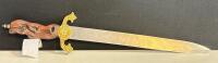 Decorative Sword with Ornate Gold Guard, Natural Burl Wood Handle, Approx. 23" Overall Length - 2