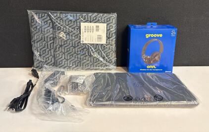HP Chromebook 14" Laptop Bundle With Geo Sleeve And Onn Groove Bluetooth Headphones, 32GB eMMC