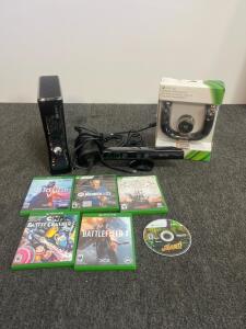 Xbox 360 S Console Bundle With Kinect, Speed Wheel & Six Games, In Working Condition