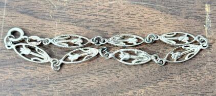 Vintage Sterling Silver Art Nouveau Floral Link Bracelet, 7.25" Length, 25g