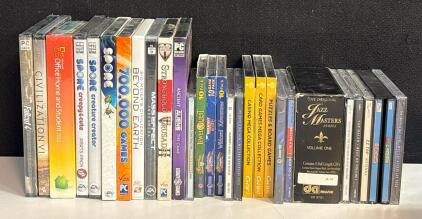 Assorted Lot of 22 PC CD-ROM Games and Music CDs Including Civilization VI and ZZ Top Greatest Hits