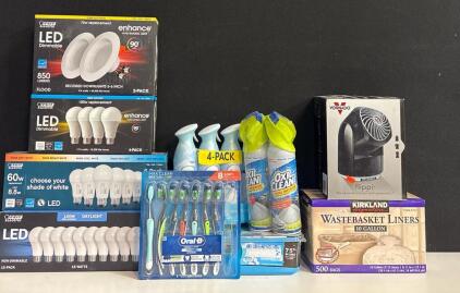 Feit LED Bulbs, Febreze, OxiClean, Vornado Fan, Oral-B, Kirkland Liners, Swiffer &ndash; 10 Item Lot