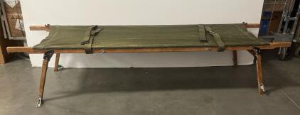 Olive Drab Folding Military Cot &ndash; Wood Frame, Canvas Bed, 78"x25", Field-Ready
