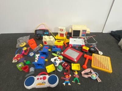Vintage Toy Lot Playskool, Fisher-Price, Etch A Sketch, 1980s-90s, 35+ Pieces, Educational Items