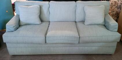 Light Blue 3-Seat Sofa with Matching Throw Pillows, Modern Design, Removable Cushions
