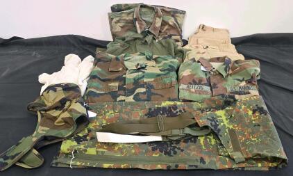 Military Surplus Clothing Lot: USMC BDU Shirt, Field Jackets, Camouflage Trousers, Size Smalls