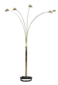 Mid-Century Modern Brass 3-Way Adjustable Arched 5-Arm Floor Lamp