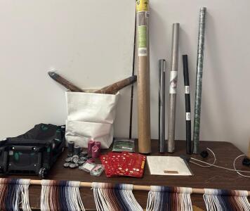 Assorted Home Decor & Accessories Lot: Wall Macrame, Parasol, Cards, Tote Bags, Poker Chips And More