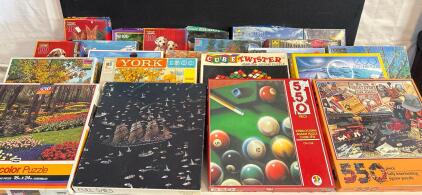 Vintage Jigsaw Puzzle Lot MB Kodacolor 500-1500 Pieces Landscapes Animals Trains Cube Twister