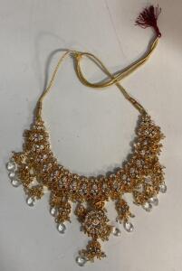 Plaza Gold Tone Crystal Indian Bridal Choker Necklace, Adjustable Closure, 14&ndash;16 Inches