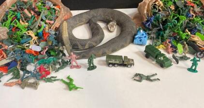 The Gigantic Mutant Snake Vs. The World- Rated R for Excessive Violence - Vintage & Modern Plastic Army Men Lot with Vehicles and Large Coiled Snake Prop