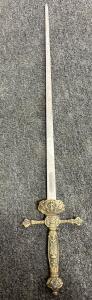 Toledo Spain Ornate Decorative Sword/Dagger &ndash; Brass Handle, Engraved Blade, 24" Overall Length