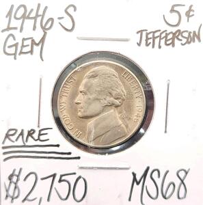1946-S MS68 RARE Gem Mint State Jefferson .05C