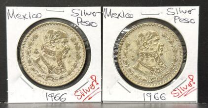 Mexico 1 Peso 1966 &bull; Jos&eacute; Mar&iacute;a Morelos Bust &bull; Copper-Nickel 10% Silver Coin &bull; KM# 459 Mo Mint