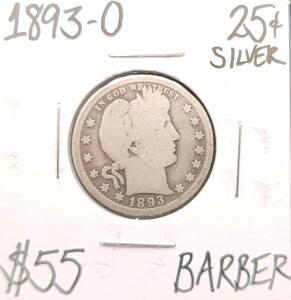 1893-O Silver Barber Quarter