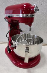 KitchenAid Professional 5 Plus Stand Mixer, Red, 5 Qt Bowl, 450W, Attachments Included TESTED