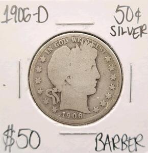 1906-D Barber Silver Half Dollar