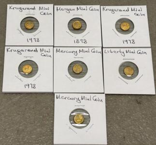 Mini Gold Replica Coin Set - Krugerrand 1978, Morgan 1878, Mercury, Liberty - 4 Designs