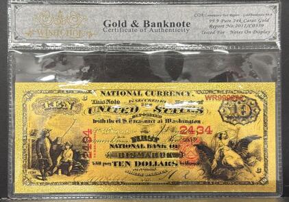 WISHONOR 24k Gold-Plated $10 Banknote Replica &ndash; First National Bank of Bismarck