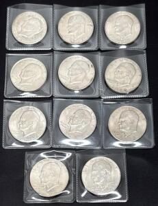 Eisenhower Dollar Coins: 11 Circulated Coins 1971&ndash;1978, Includes Bicentennial, USD $1 Lot