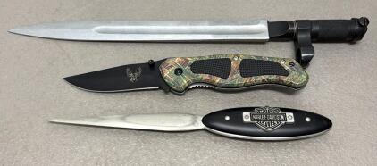 British Pattern 1907 Bayonet | WWI/WWII Era, 17" Blade, Metal Handle, SMLE Compatible, Harley Davidson Letter Opener, Folding Knife