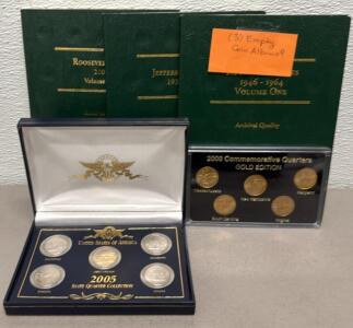 2005 State Quarter Collection & 2000 Gold Edition Millennium Quarters, 3 Archival Coin Albums
